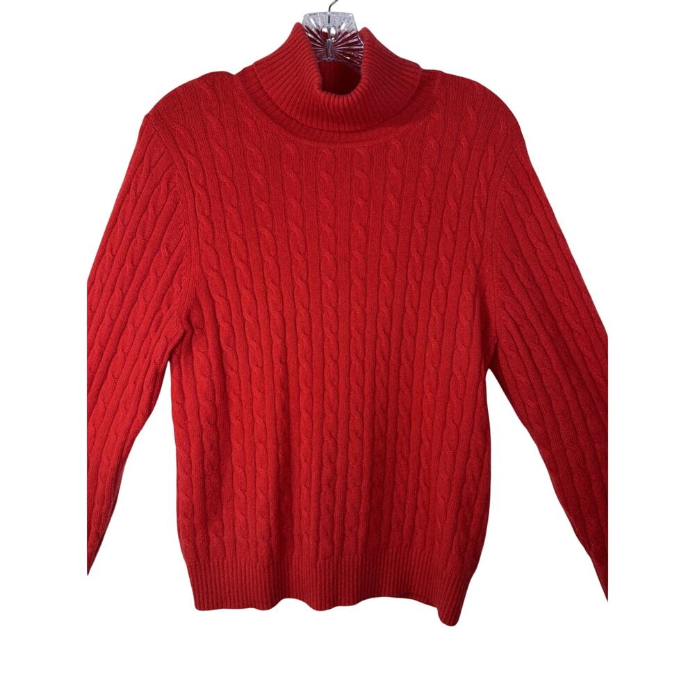 Womens Cashmere Sweater Sz XL Red Turtleneck ribbed Vertical Design